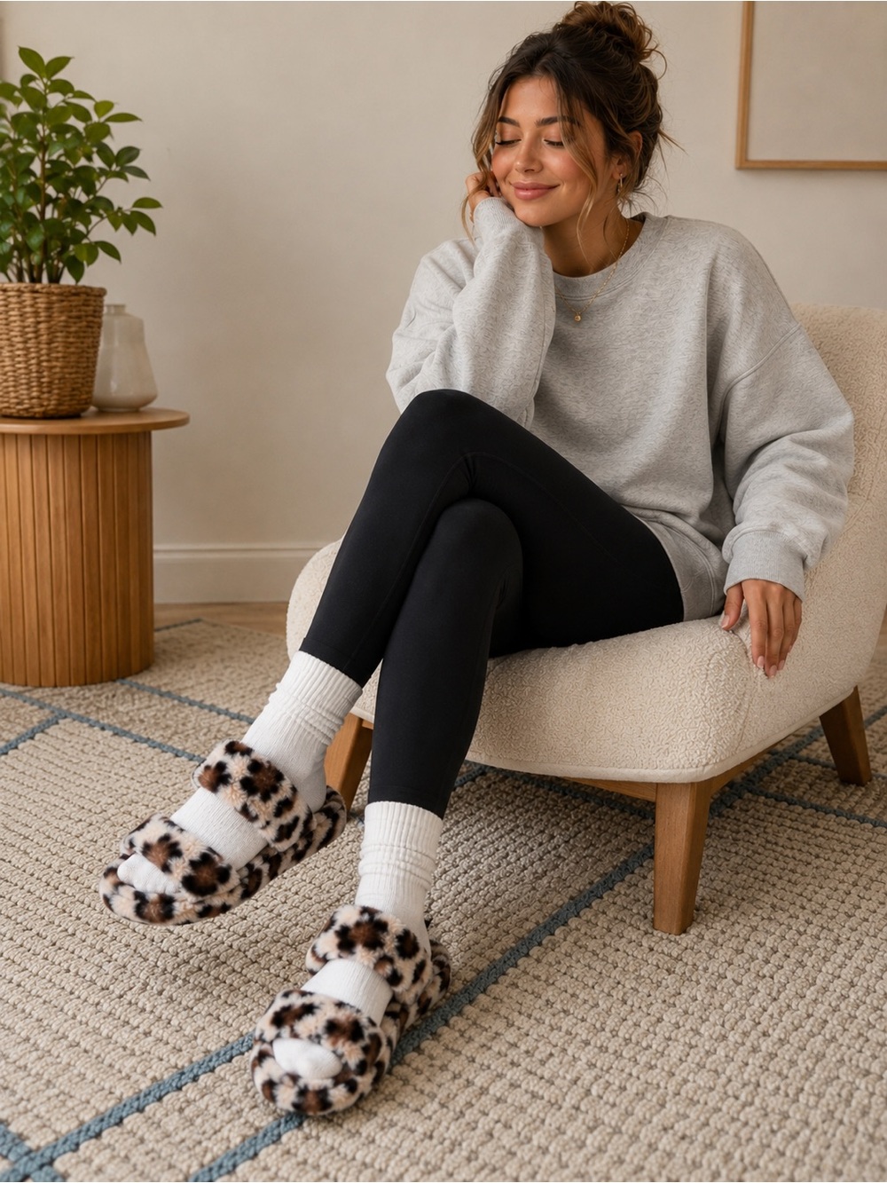 NWT Shayla Snow Leopard Faux Fur Slipper Boots Size 9